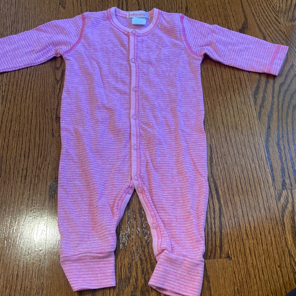 Baby Steps pink striped onesie